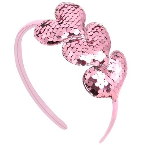 Girls Sequin Heart Headbands Valentines Day Hair Accessory Red Pink Purple Gold - Picture 6 of 8