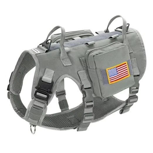 Dog Harness Medium Sized Dog,Tactical L:Chest 21.5-45.0",Neck 19.5-39.0" Gray