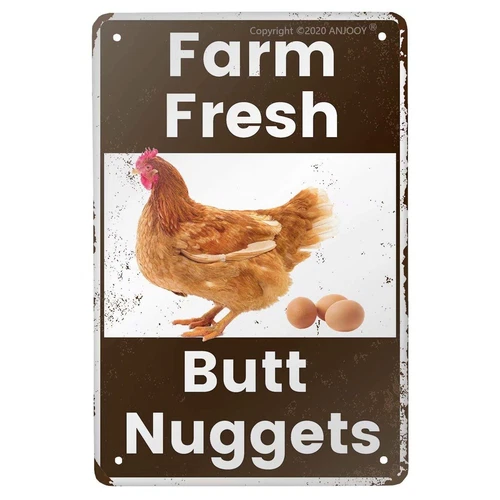 Vintage Metal Tin Sign - Farm Fresh Butt Nuggets -Chicken Egg Sale Market Far...