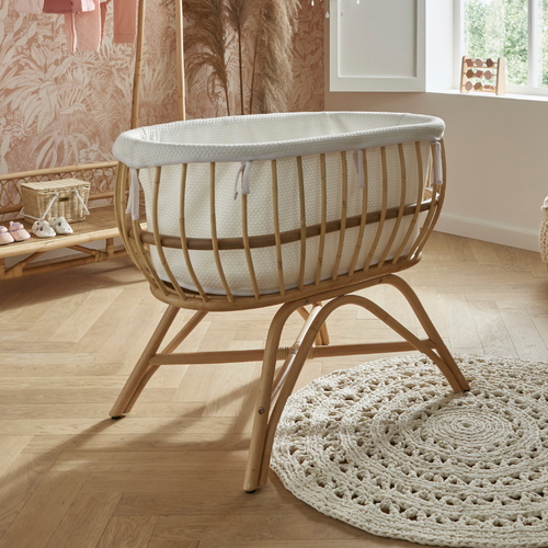Aria Rattan Baby Crib, Mattress & Liner - 0-6months Bedside Co-Sleeping Cradle - Picture 7 of 11