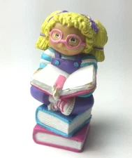  80s Cabbage Patch Figure Blond Girl Stack Books Glasses Made Hong Kong Vtg