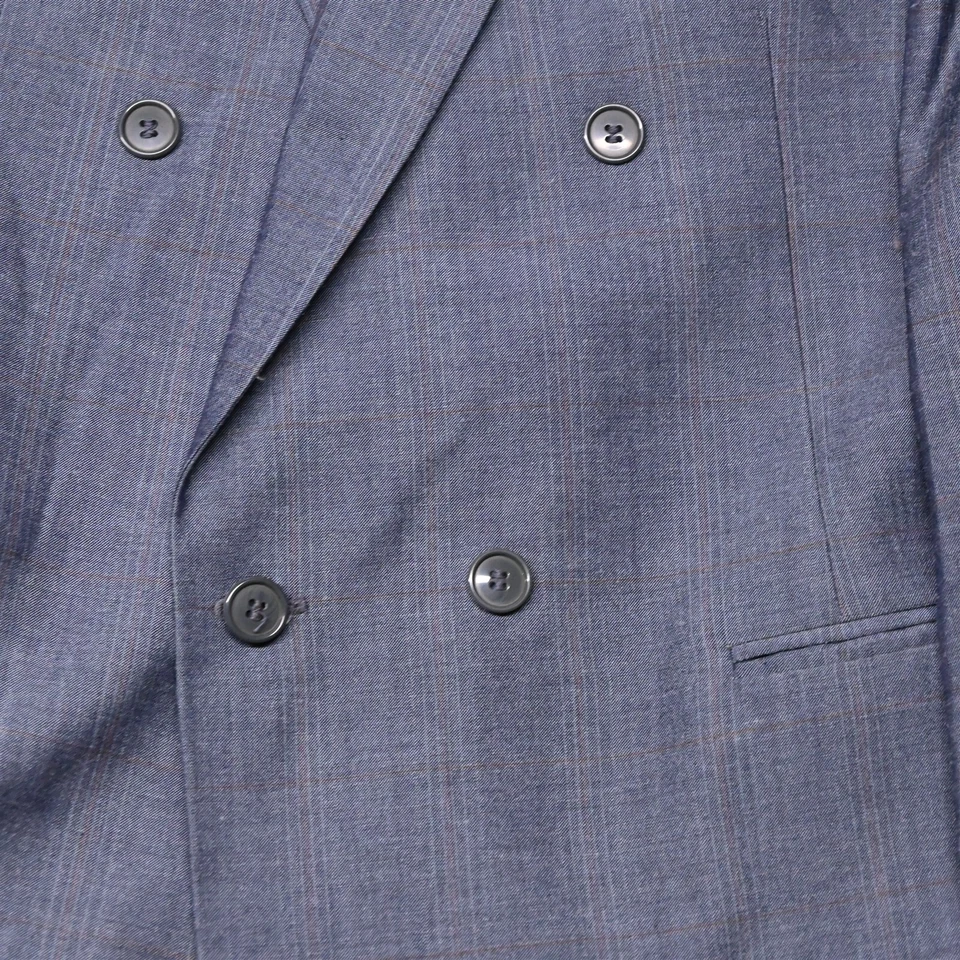 Blazer Abrigo Deportivo Traje Chaqueta De Colección Bachrach 39R 40R Azul Cuadros Doble Pecho Foto 3 de 4