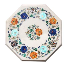 12" Marble side Table Top Semi Precious Stones Inlay Floral Work Home decor 