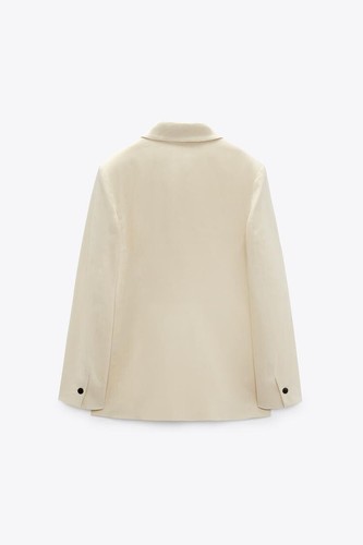 NWT Zara Women's LINEN BLEND FITTED BLAZER Blogger Favorite Sand Size M 2634/505 - Picture 5 of 13