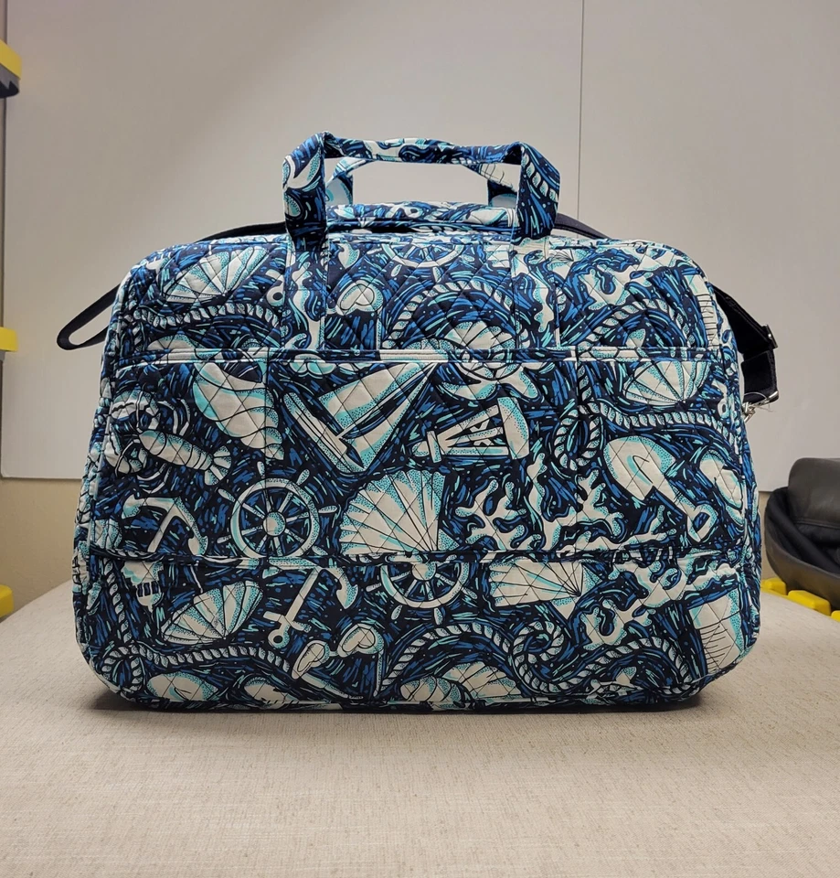 Bolso de mano Vera Bradley Grand Traveler Shore suficiente azul blanco náutico Foto 2 de 4