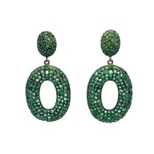 Emerald Drop earrings In Rhodium Silver.