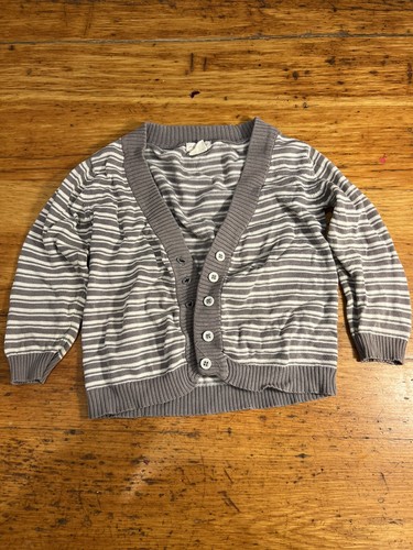 Plum bunny cardigan gray and white stripe kids size 4/5 unisex - Picture 2 of 6