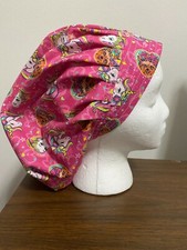 JoJo AND PONY ON PINK BOUFFANT SURGICAL NURSES SCRUB HAT BOUFFANT,CHEMO, TECH