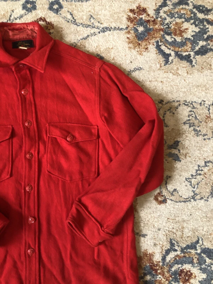 Vtg 1950s LL Bean Black Label Chamois Red Flannel Shirt Mens Medium - Image 4 of 4