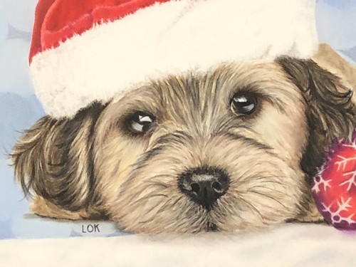 Dibujo a lápiz de colores original de bellas artes para cachorro de Navidad Lori Owens-Kostiuk - Imagen 2 de 3