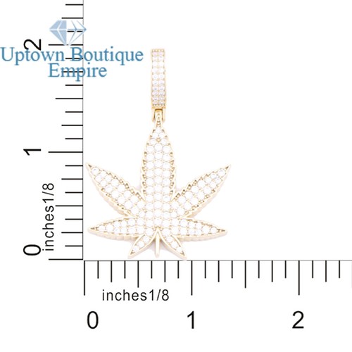 Marijuana Weed Leaf Men's 925 Sterling Silver Gold Plated CZ Pendant Charm*AID - Picture 2 of 8