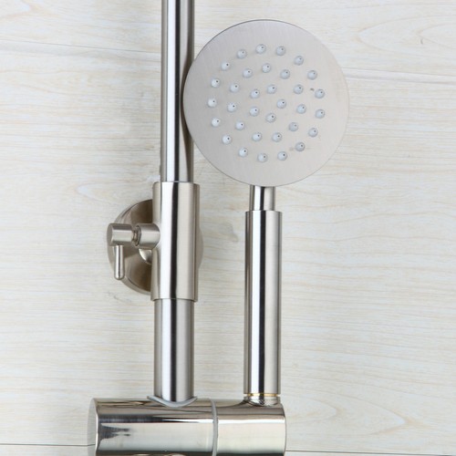 Brushed Nickel Rainfall Bathroom Shower Set Faucet Ultra Thin Head Mixer Taps - Picture 6 of 12