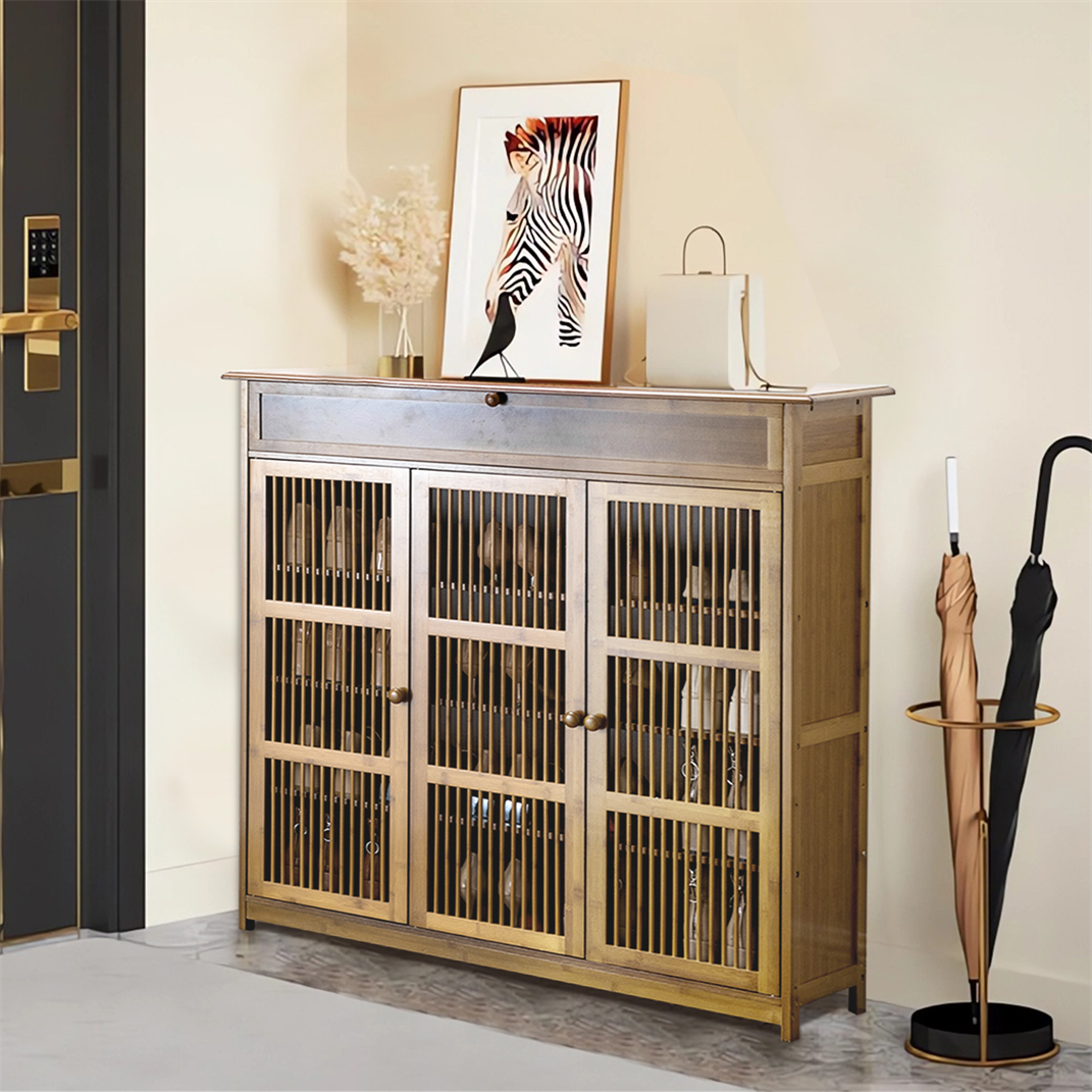 Schuhschrank Schuhkommode Holz mit Türen Flur Landhaus Schuhkasten B-32cm braun