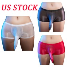 US Mens Underwear Mesh Boxer Briefs See-Through Pouch Thongs Underpant Shorts