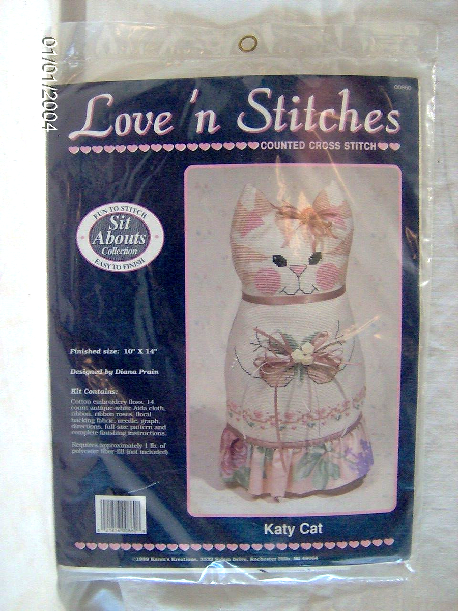 LOVE 'N STITCHES KATY CAT SIT ABOUTS COUNTED CROSS STITCH DOLL KIT