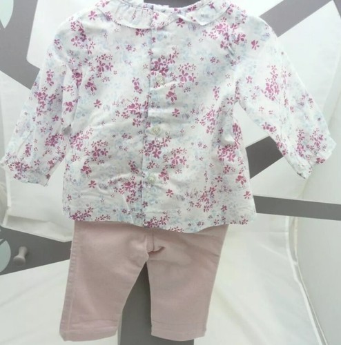 Gocco ensemble blouse pantalon rose fleurs bébé 3/6 mois - Imagen 2 de 3