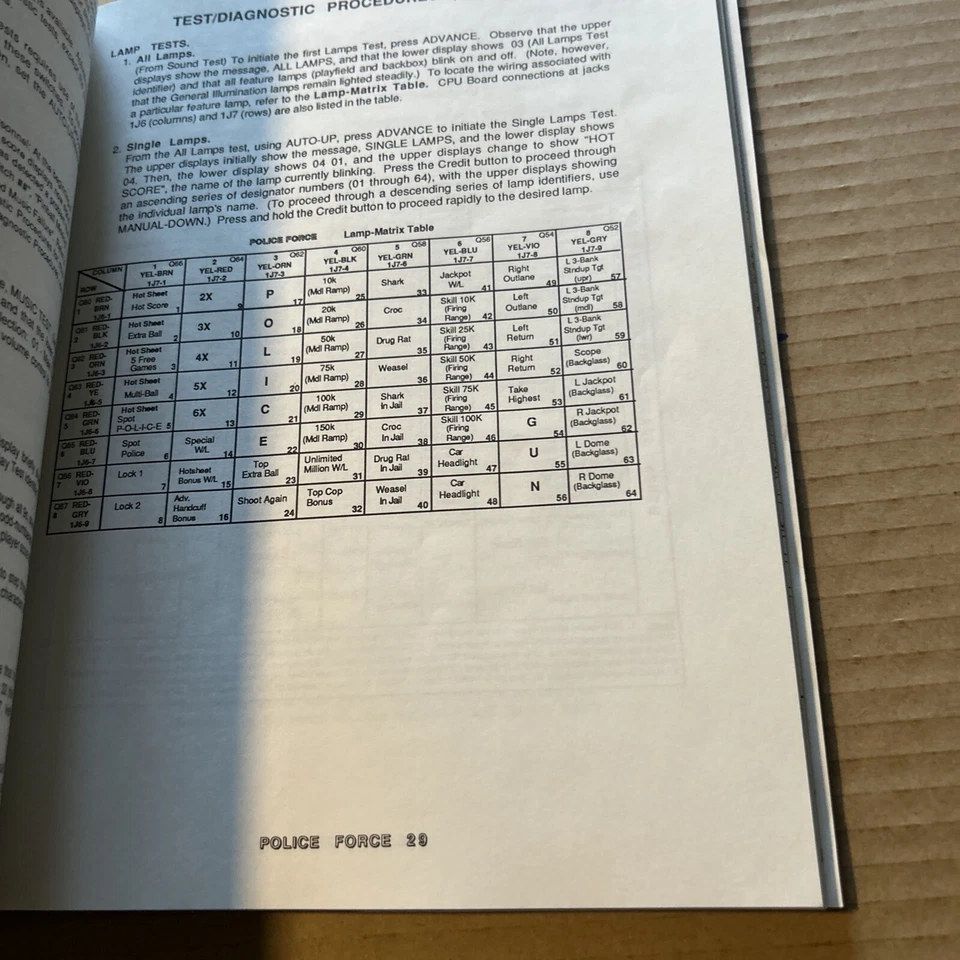 Original Police Force Williams With Schematics Pinball arcade game manual - Image 4 of 4