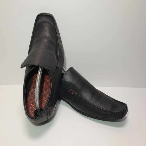 BASE LONDON Sphere Excel Waxy Slip on Loafer Shoes Black Size Uk 8