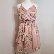 Guess Womens Medium Eco Maneka Mini Dress Surplice Neck Smock Waist Ruffles