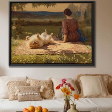 Oil Painting Dog Pomeranian Canvas Print Vintage Dog Artwork Living Room Decor