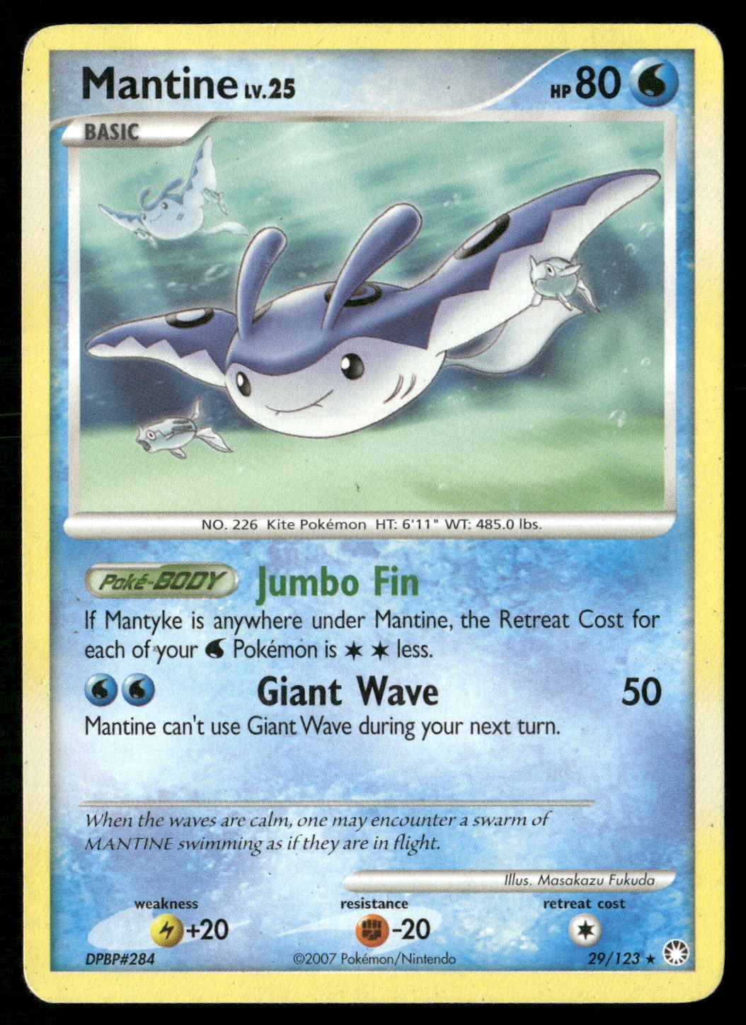 Mantine 29/123 Rare Mysterious Treasures Pokemon Damaged
