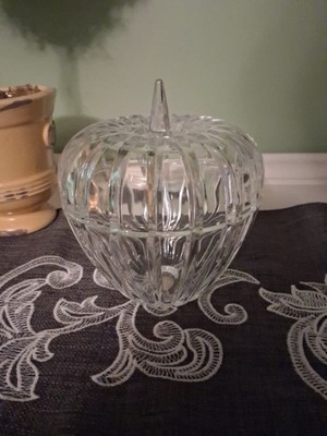 Vintage Crystal Candy Lidded Dish . Apple Fruit Shape 24% lead crystal - USA