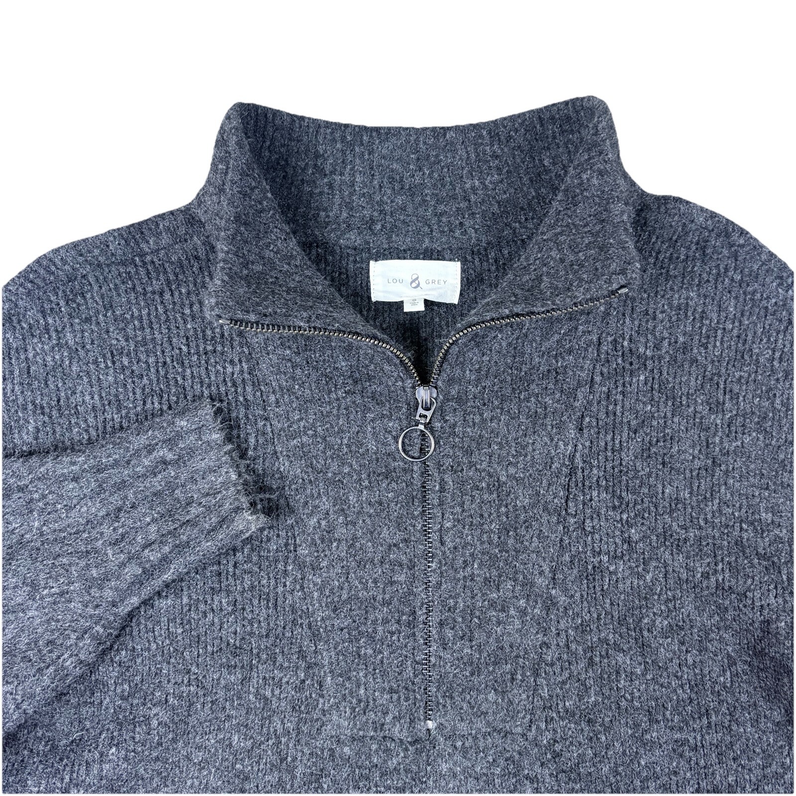 Lou & Grey Womens Quarter Zip Sweater Ribbed Knit Minimalist Pullover Size Small