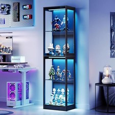 RGB Display Open Cabinet W/ Adjustable Shelves 4-Tier Storage Case W/ LED Lights