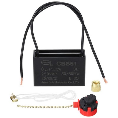 8uF 250 V CBB61 Capacitor with Cotton Cord and Fan Switch Black