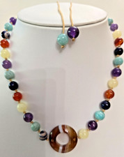 LOLA ROSE PRETTY MULTI COLOUR QUARTZ & FEATURE STONE GEMSTONE NECKLACE 16"+ NWOT