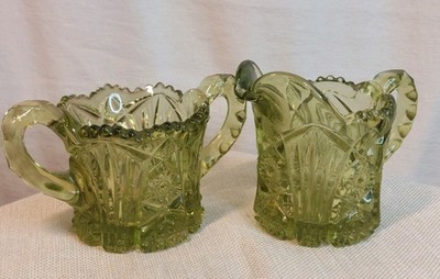 Imperial Glass Green Sugar Cream Set  Retro Aesthetic Kitchen Coffee Decor