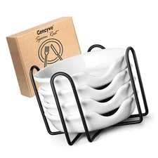 4 Pack Ceramic Spoon Rest with Metal Holder, Gencywe 4.8 inch Spoon Holder fo...