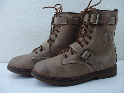 Men's 8.5 D M Polo Ralph Lauren Maurice Boots Brown Leather Harness Buckle Moto