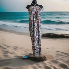 Women’s Abstract Print Halter Maxi Dress Sleeveless Long Summer Beach Dress Med