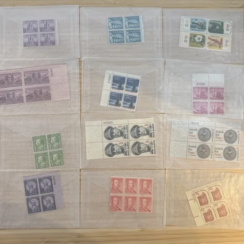 US Stamp Plate Block Lot 12 Blocks MNH MH Mint Collection Glassines Vintage