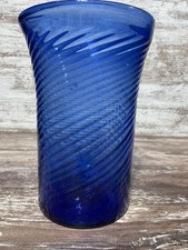 Vintage Hand Blown Cobalt Blue Glass Large Vase 11in tall, 7 in wide.