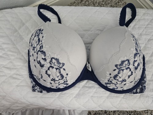 Victoria's Secret Body von Victoria Perfect Shape BH 34DD dunkelblau weiß Spitze