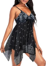 Zando Plus Size Swimsuit Tummy Control Modest Flowy Swimdress B&W Size 10/12