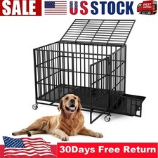 Heavy Duty Escape-Proof Metal Dog Crate Steel Kennel with Removable Tray, Wheels