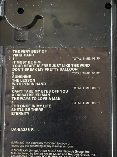 1975 Vikki Carr The Best of Vikki Carr 8 Track Cartridge Collectible TESTED - Picture 3 of 7