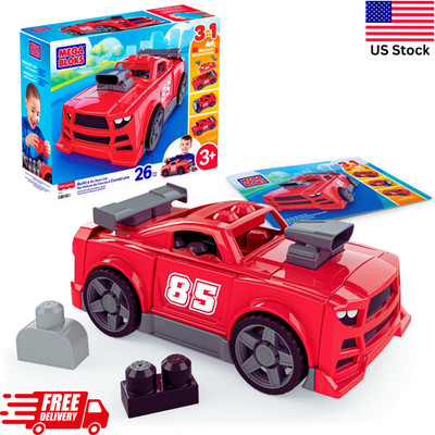 MEGA BLOKS Build & Go Race Car - 26pc Building Blocks & Storage Vehicle - NEW