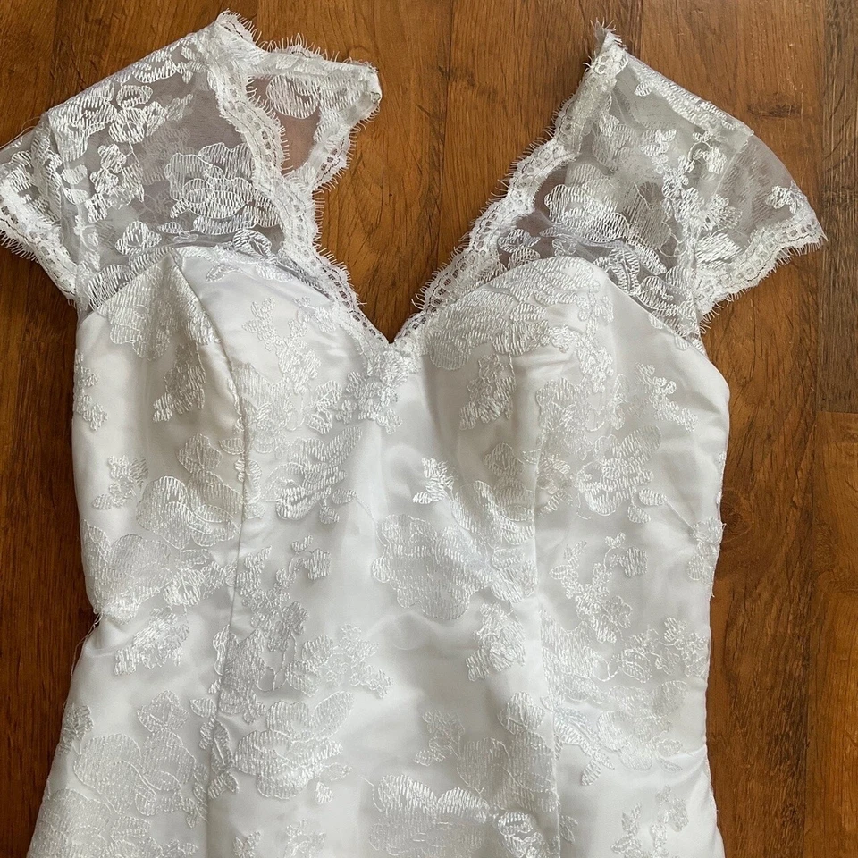 Nuevo con etiquetas Vestido de Novia Bridess Blanco Encaje Superpuesto Alto Bajo Western EE. UU. 12 Foto 3 de 4