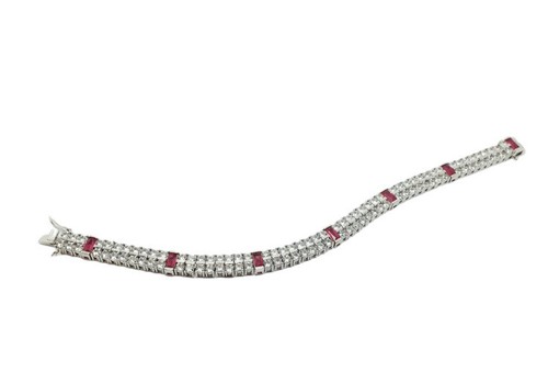 white gold finish double row Created Diamond and ruby tennis bracelet gift boxed - Picture 6 of 12