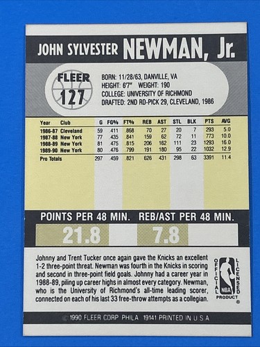 1990 Fleer #127 Johnny Newman Error & Corrected Lot (2) – Knicks “Missing r.” - Picture 5 of 7