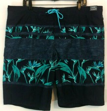 Roundtree Yorke Sz XL Mens Swim Shorts Trunks Navy Blue Palm Tree Lined Pocket
