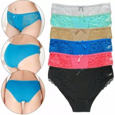 Pack Of 6 Womens Ladies Cotton Lace Underwear Full Briefs Sexy Panties Knickers