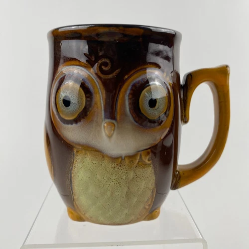Gibson Home Owl Mug Vintage Stoneware Ceramic Brown Hand Painted 12 oz Cup Mug