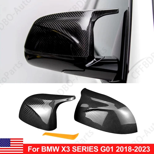 Carbon Fiber Look Side Mirror Cover Cap For 18-24 BMW X3 X4 X5 X6 X7 G01 G03 G05