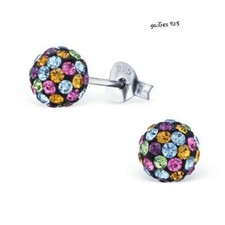 925 Sterling Silver Disco Ball Crystal Girls Ear Studs - Gift Pouch