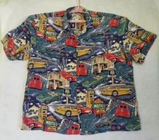 Vtg Mens Paradise Found Hawaiian short sleeve shirt 2XL rayon blue Corvette